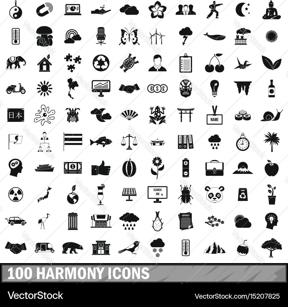 100 harmony icons set simple style vector image