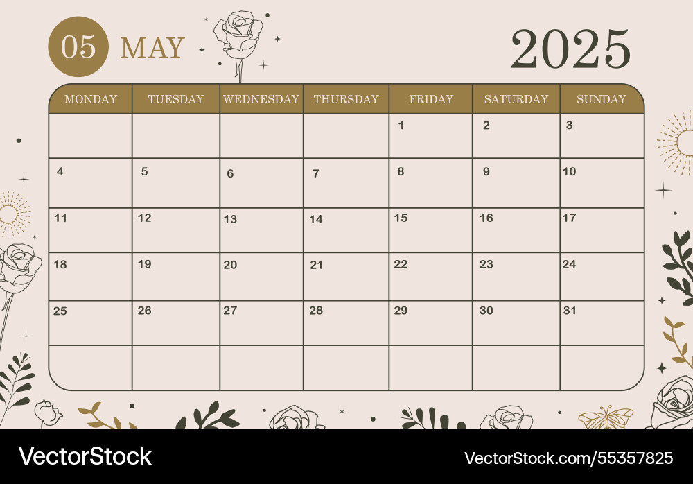 2025 Tabelle Monatskalender Woche beginnen am Sonntag