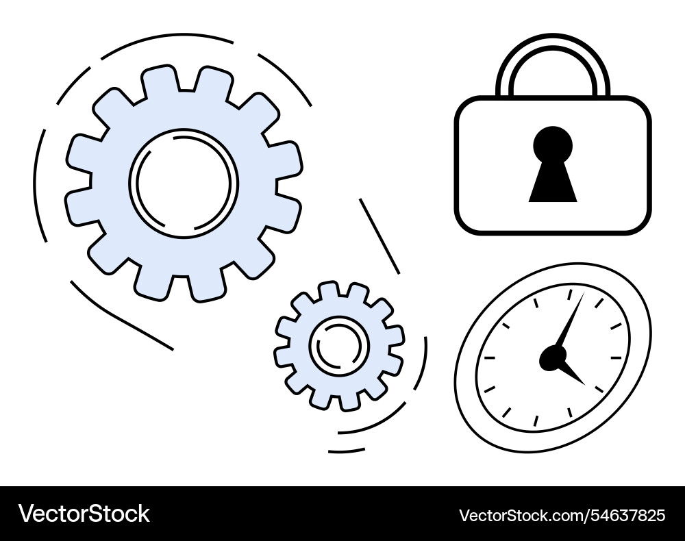 Gears lock and clock representing security Gears lock and clock representing security Vector Image