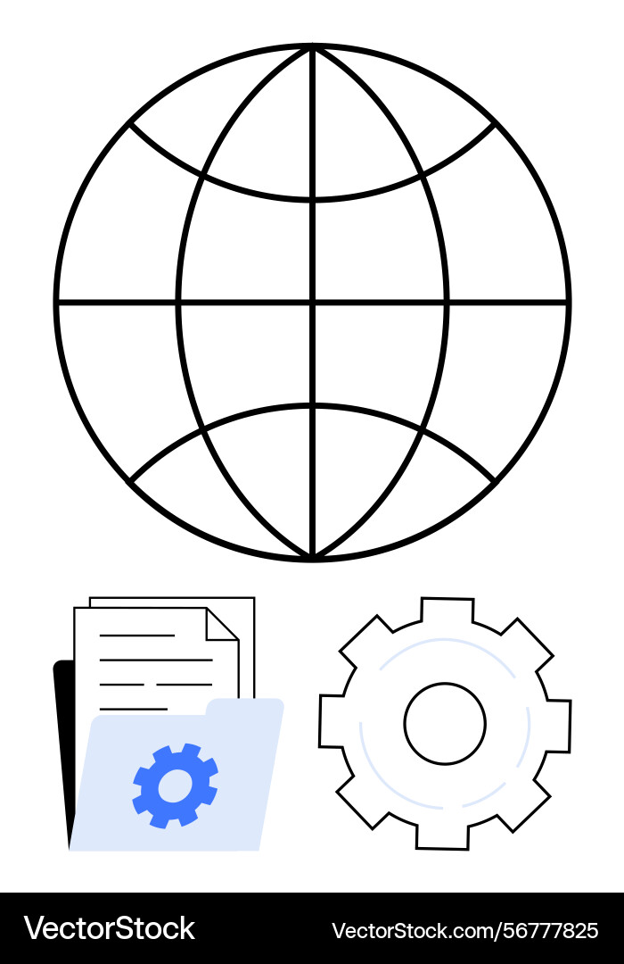 Global network data files and gear symbolizing Global network data files and gear symbolizing vector image