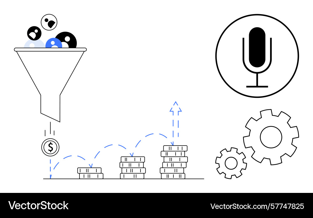Lead funnel visualization with coin drop Lead funnel visualization with coin drop vector image