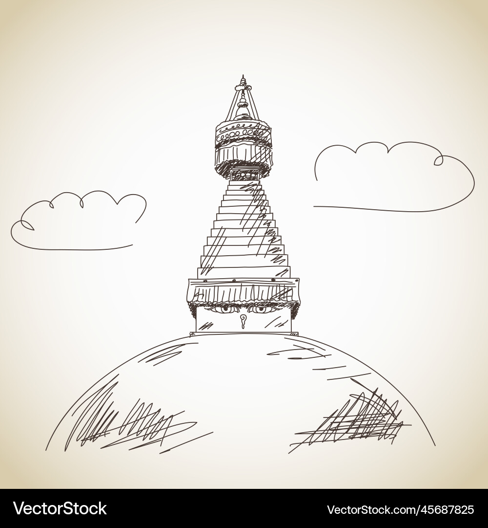 Sketch of boudha stupa in kathmandu vector image