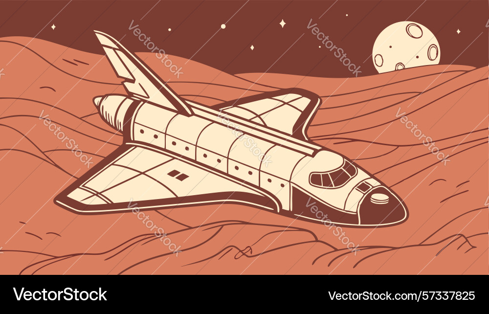 Spaceship on mars red planet exploration design vector image