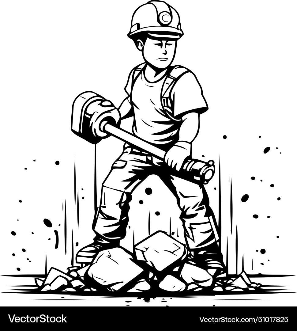 Worker with a hammer of in hardhat Vector Image