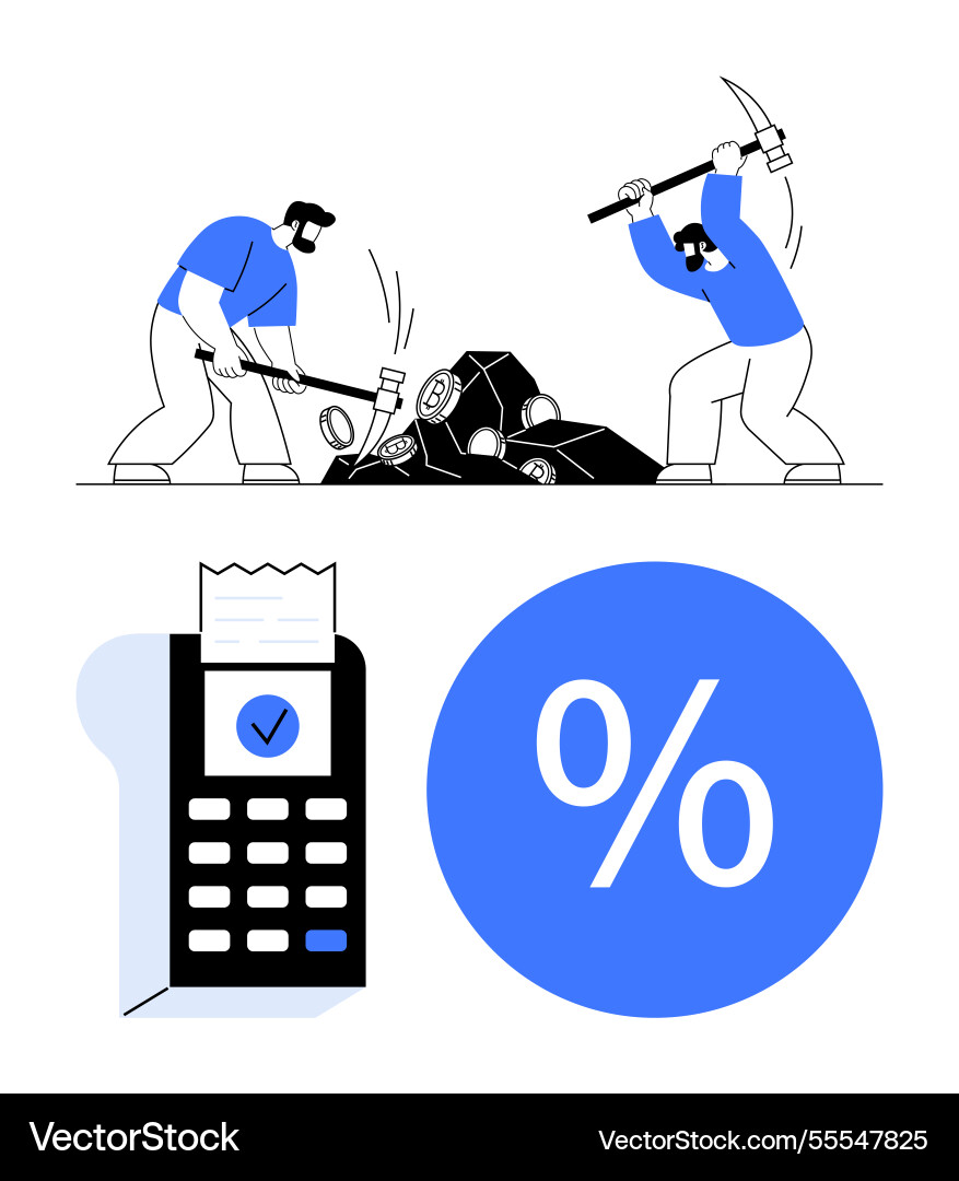 Workers extracting resources with pickaxes Workers extracting resources with pickaxes vector image
