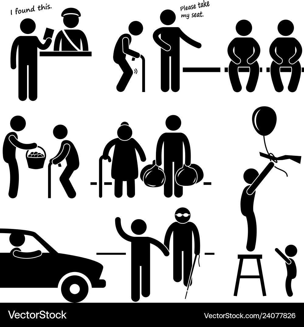 Kind good hearted man helping people stick figure Kind good hearted man helping people stick figure vector image