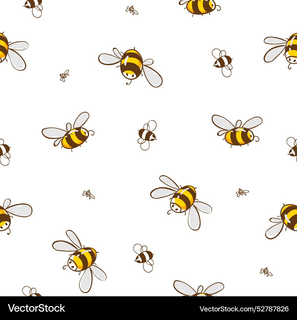 Seamless pattern with flying cute bee doodle Vector Image