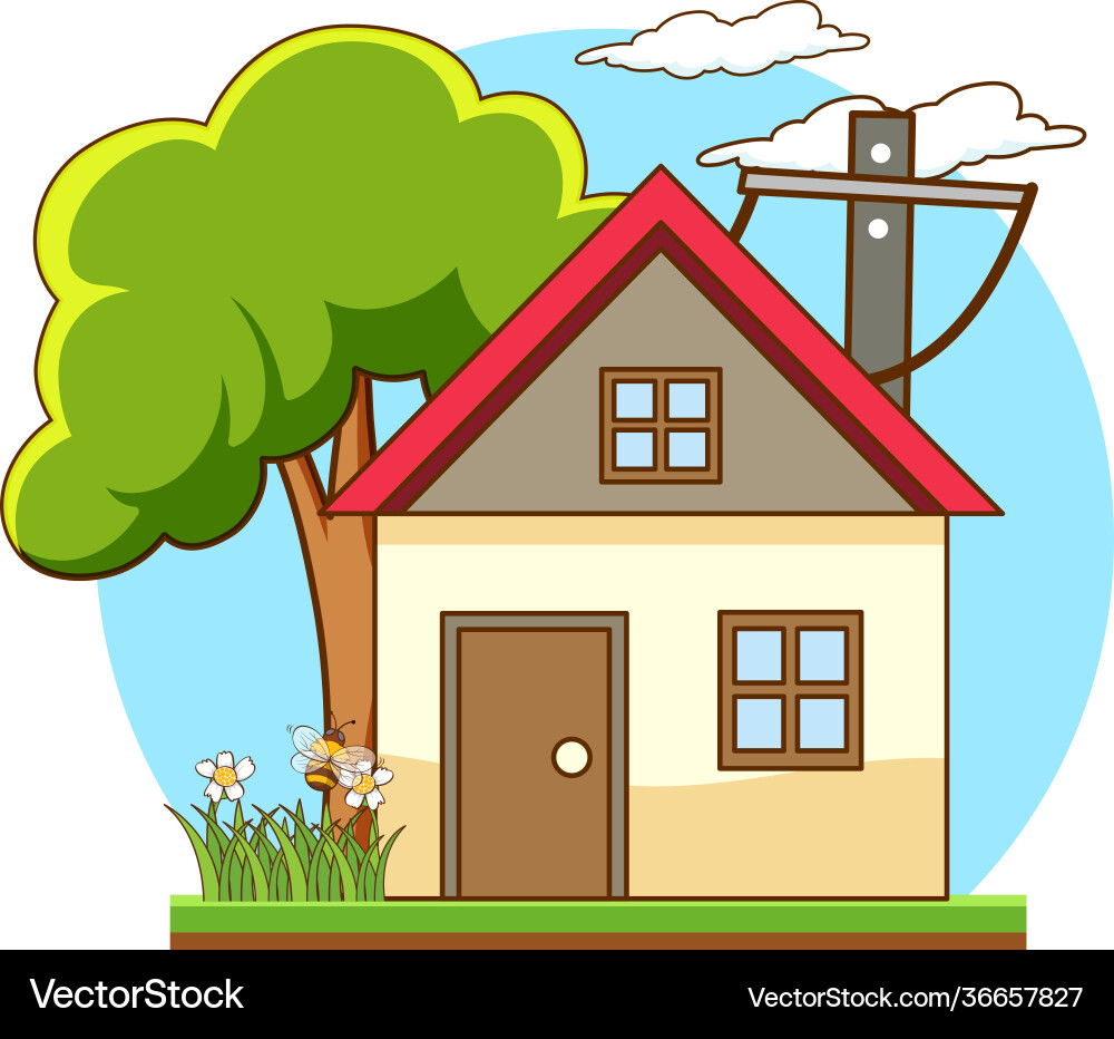 Front a little house with many tree isolated Front a little house with many tree isolated vector image