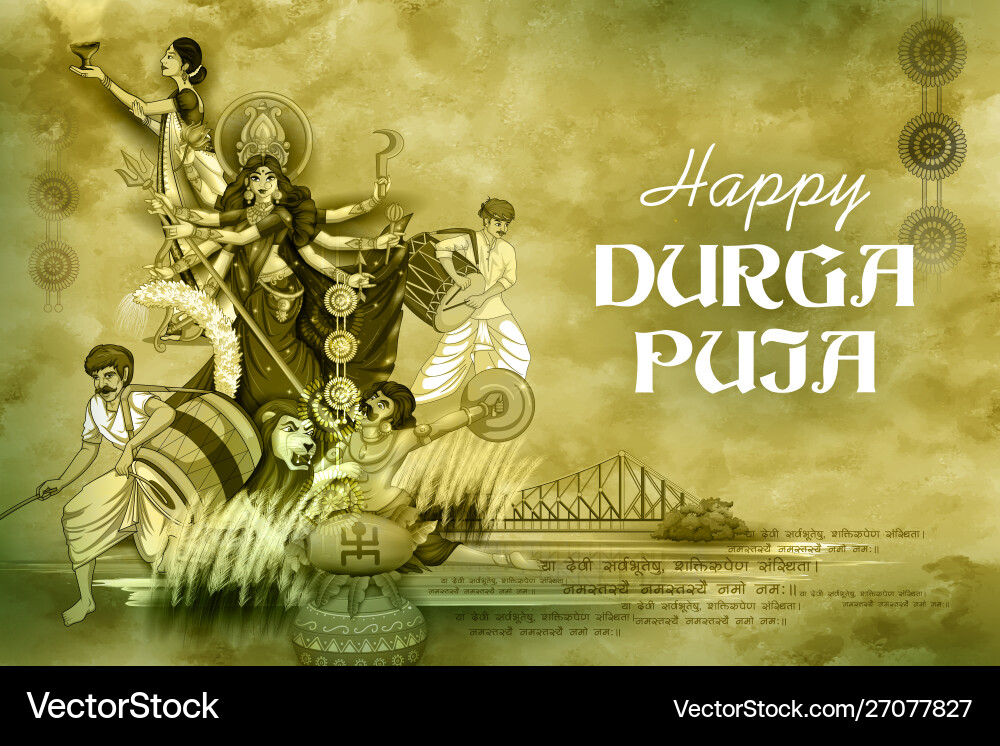 Goddess durga in happy puja subh navratri Goddess durga in happy puja subh navratri vector image