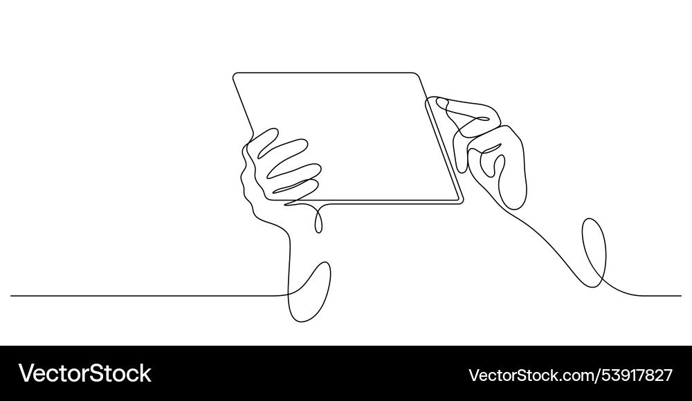 Hand using tablet one line drawing continuous Hand using tablet one line drawing continuous vector image