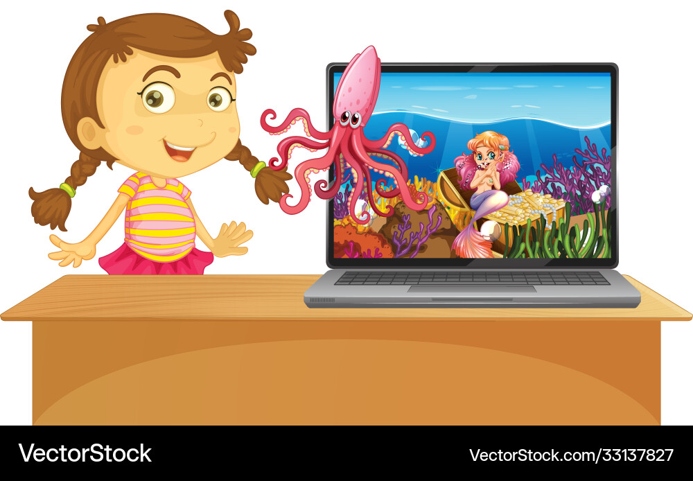 Mermaid on computer screen Vector Image