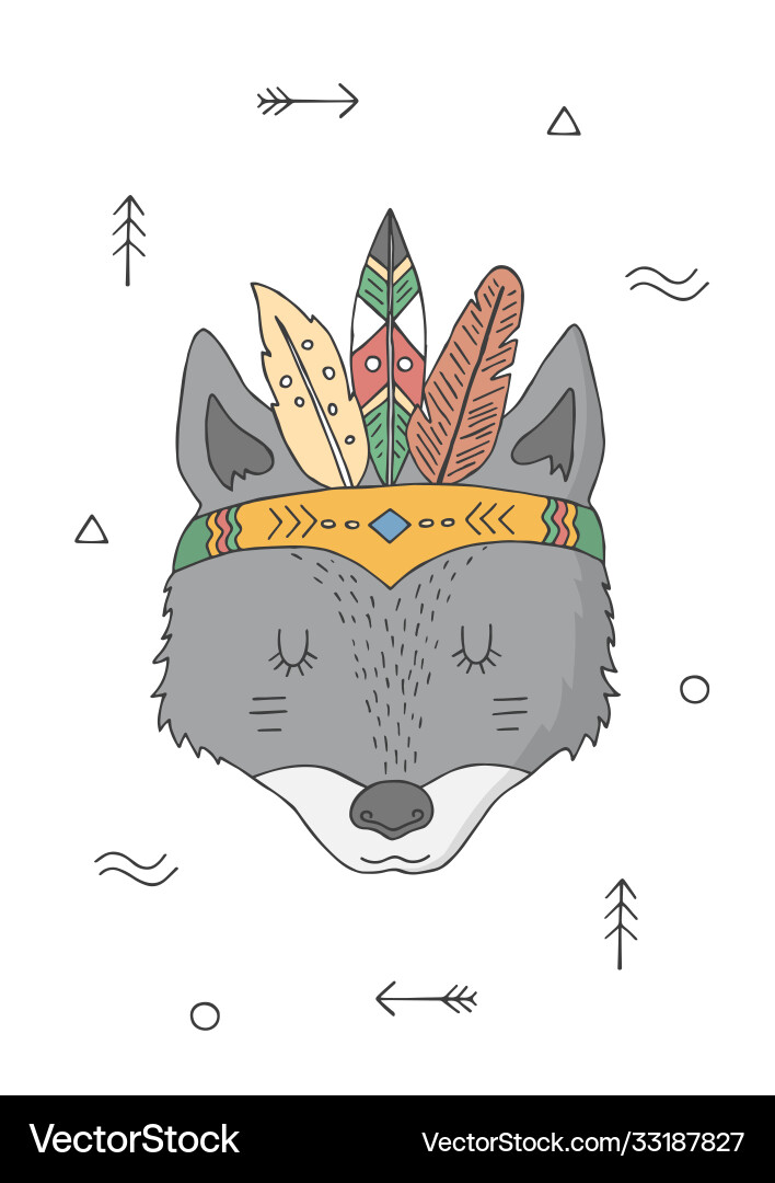Wolf in a headdress indians cartoon character Wolf in a headdress indians cartoon character vector image