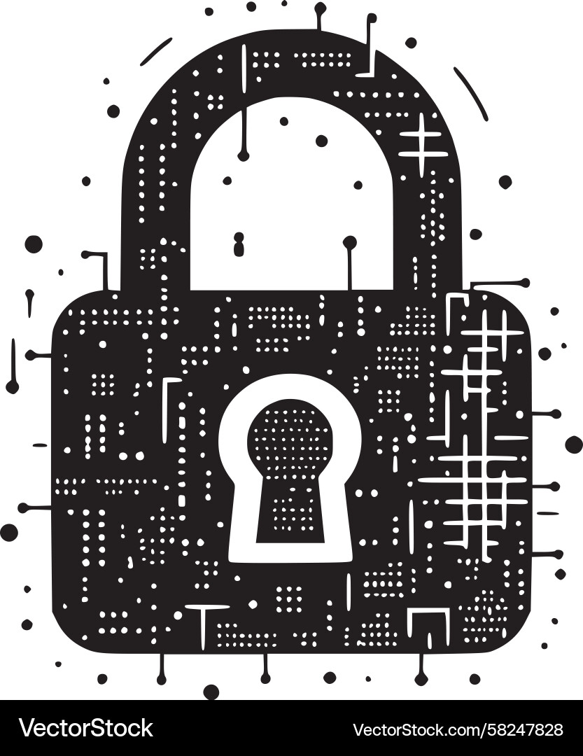 Digital Security Lock - Abstract Circuit Vector Image
