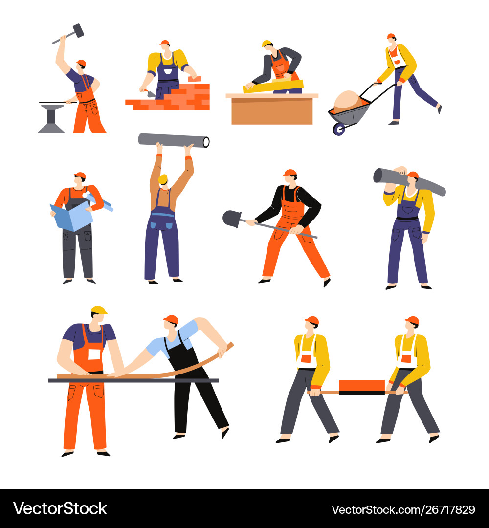 Construction Workers & Tools Royalty Free Vector Image