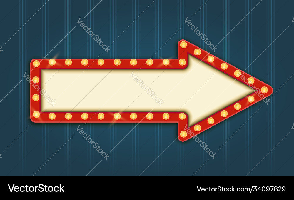 Retro lightbox arrow shape template with red vector image