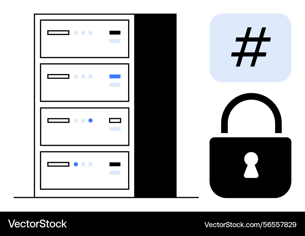 Server security concept with lock and metadata tag Server security concept with lock and metadata tag vector image