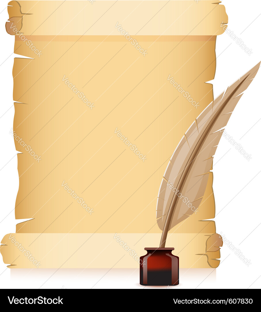 Ancient Scroll with Feather Quill Vector Image