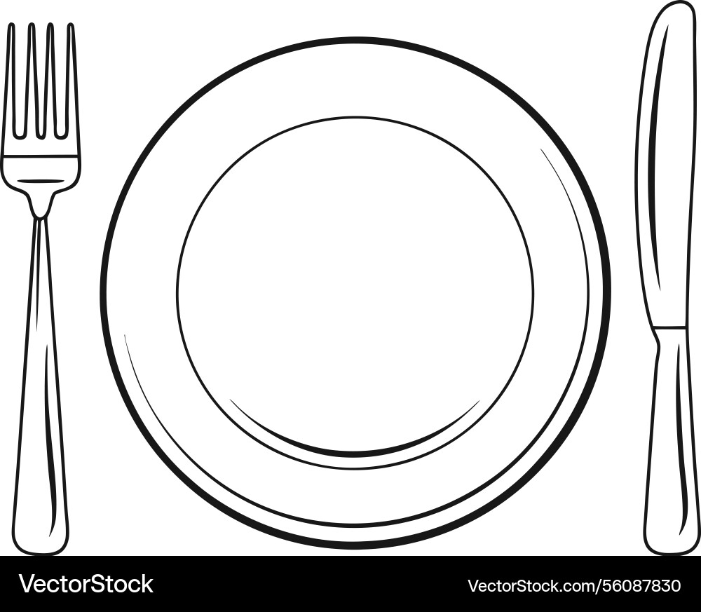 Simple line drawing of a place setting with plate Vector Image