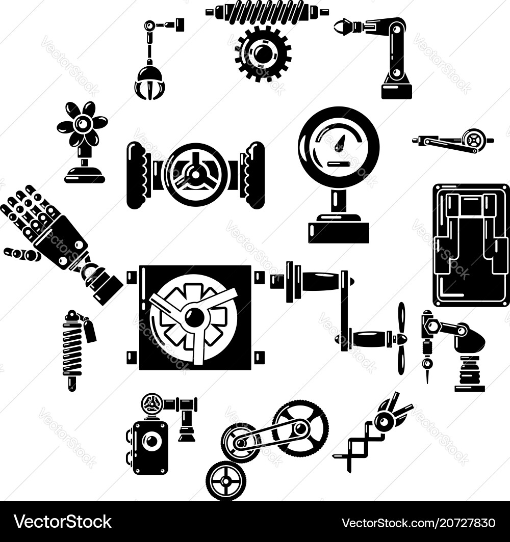 Technical mechanisms icons set simple style Technical mechanisms icons set simple style vector image