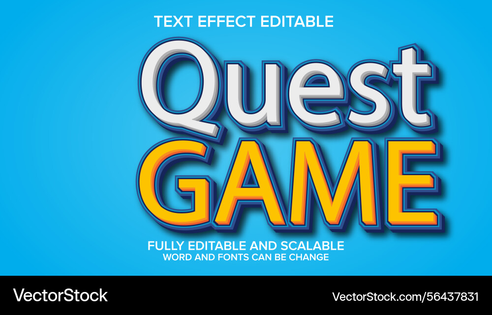 3d text effect quest game editable 3d text effect quest game editable Vector Image