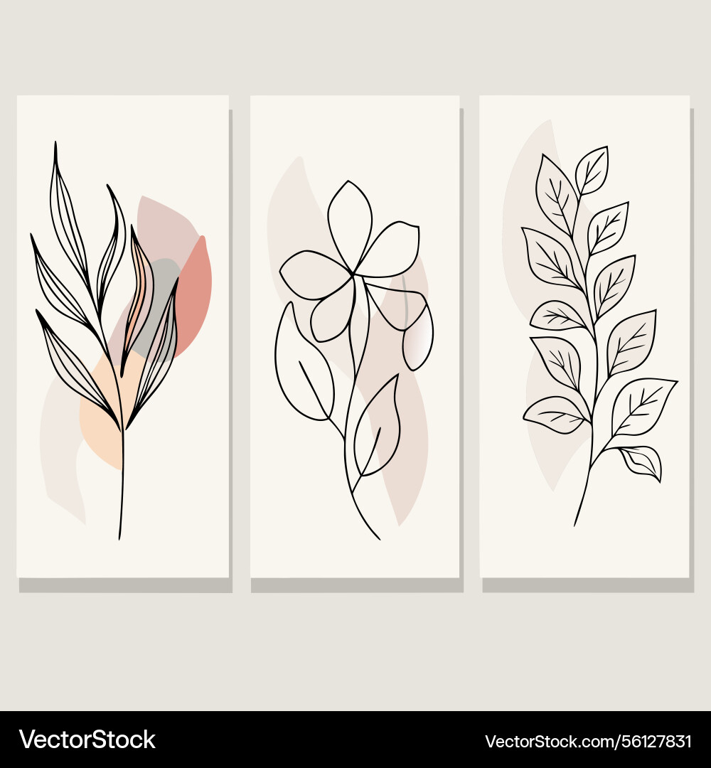Abstract botanical line art prints set of three Vector Image