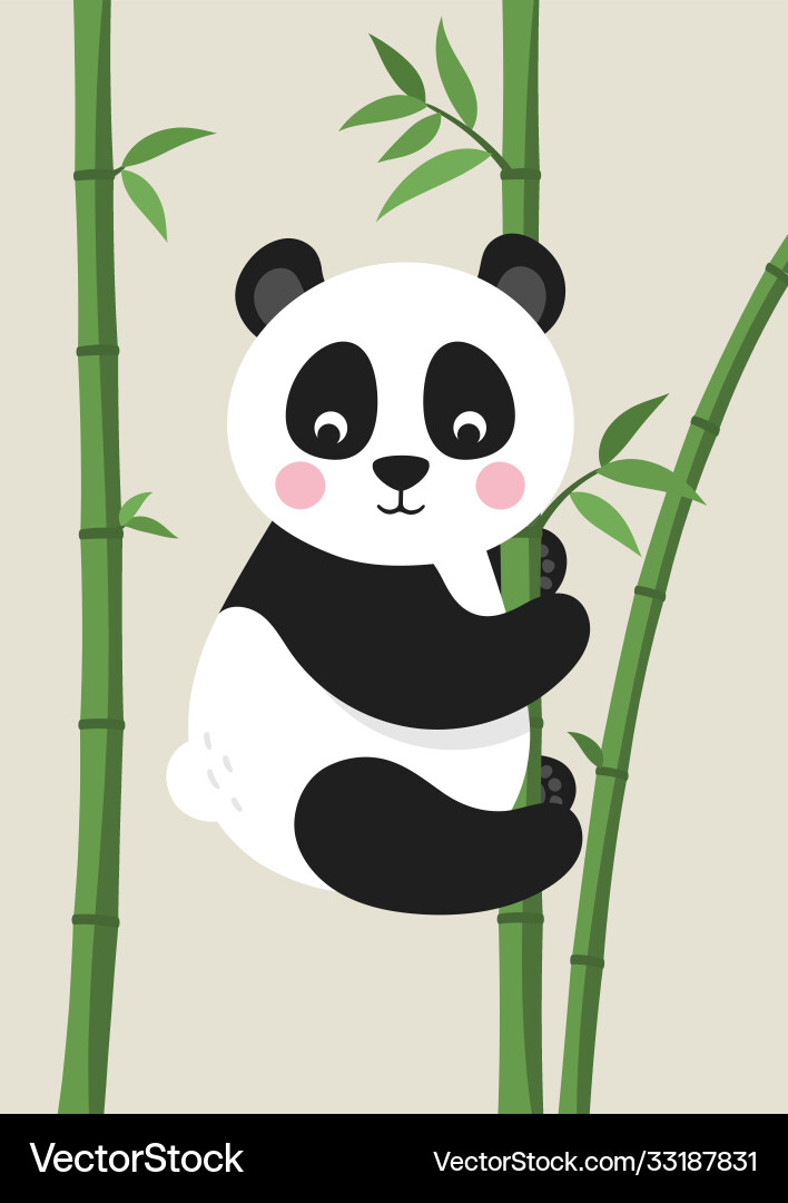 Cute panda bear on bamboo branch Cute panda bear on bamboo branch vector image