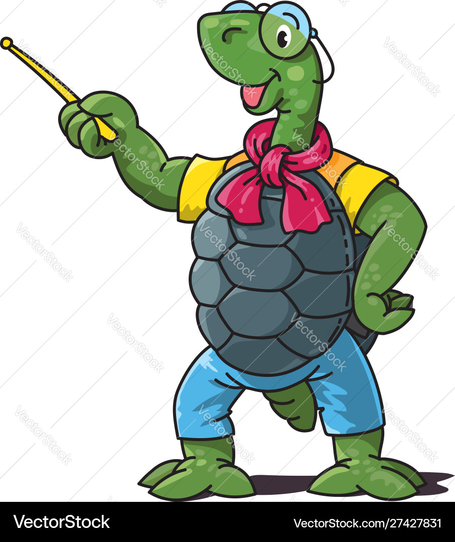 Funny Turtle Teacher with Pointer Vector Image