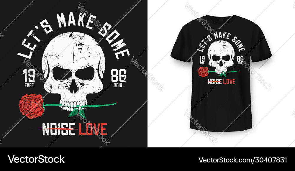 Rock and Roll T-Shirt Design Totenkopf beißen Rock and Roll T-Shirt Design Totenkopf beißen vektorbild