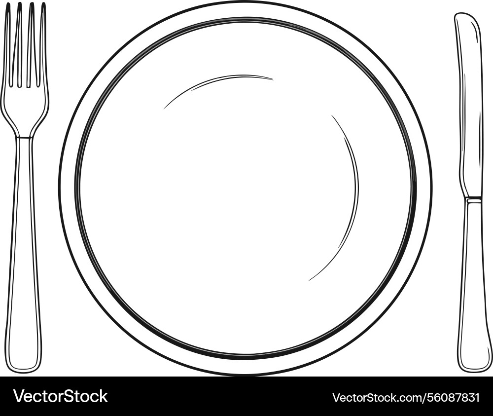Simple line drawing of a place setting with plate Vector Image