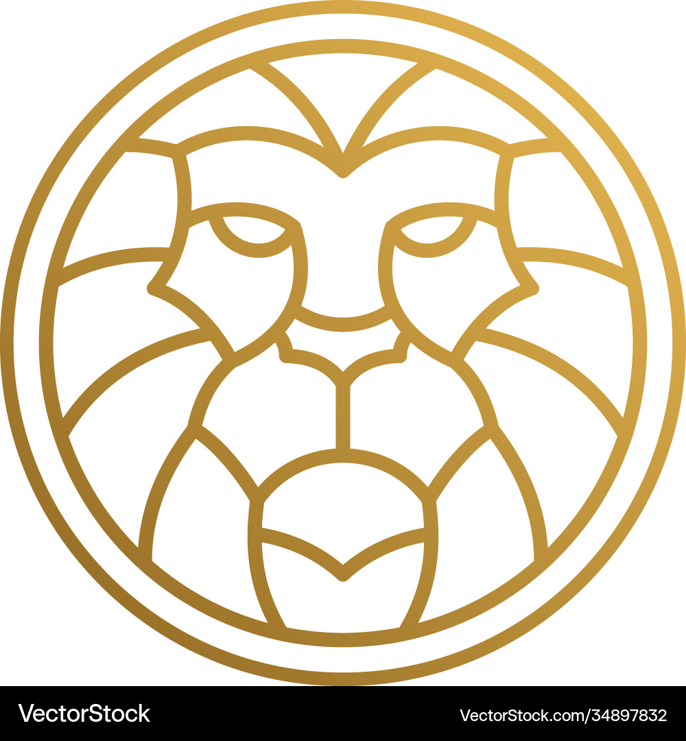 Outline emblem geometric lion head in circle Vector Image