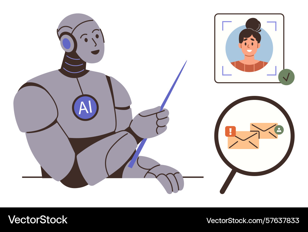 Ai robot analyzing communication tasks with face Ai robot analyzing communication tasks with face vector image