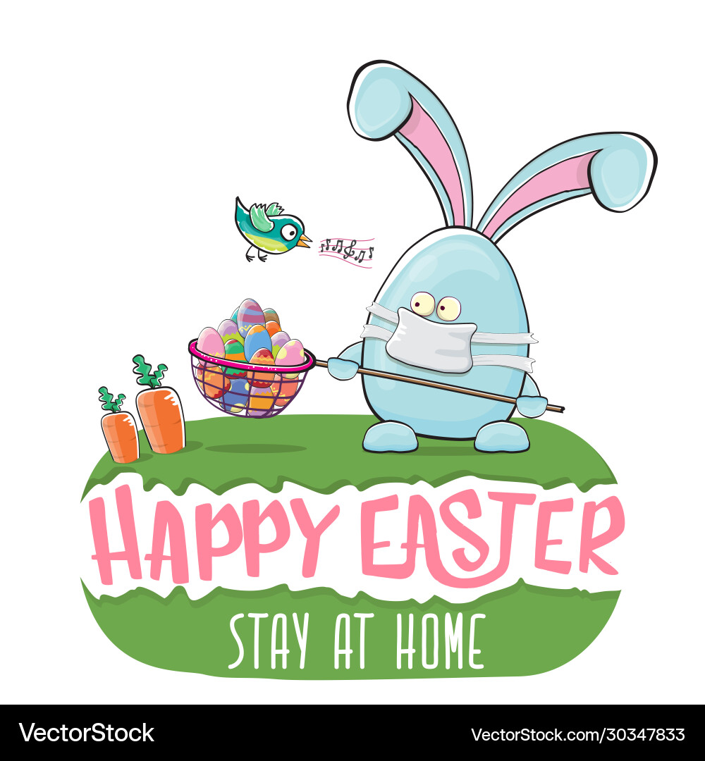 Cute Easter Bunny Stay Home Card Vector Image