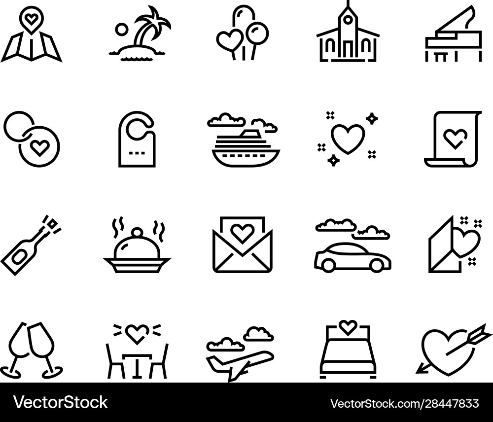 Flitterwochen Linie Icons Hochzeitsreise und Valentin Flitterwochen Linie Icons Hochzeitsreise und Valentin vektorbild