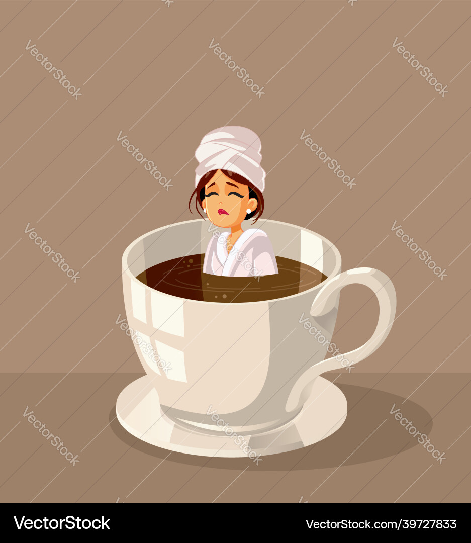 Schlafende Frau schwimmen in Kaffee Cartoon Schlafende Frau schwimmen in Kaffee Cartoon vektorbild