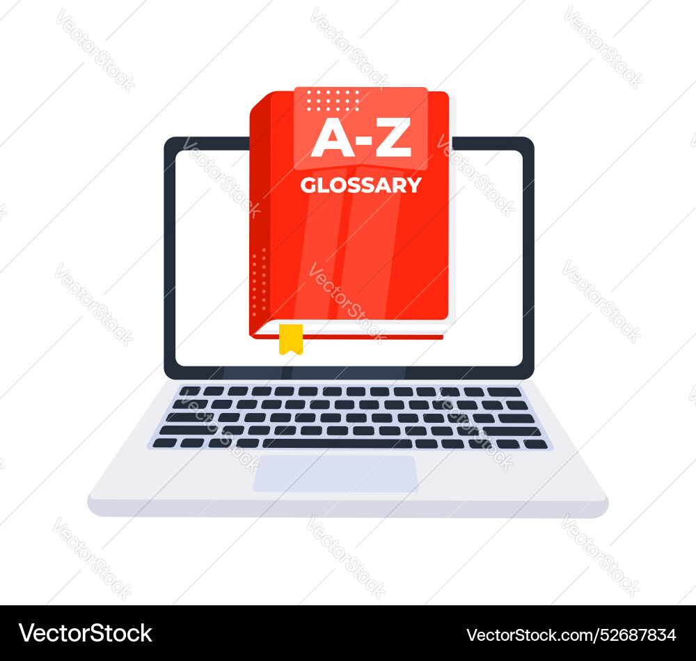 A z glossary book coming out of laptop screen A z glossary book coming out of laptop screen vector image