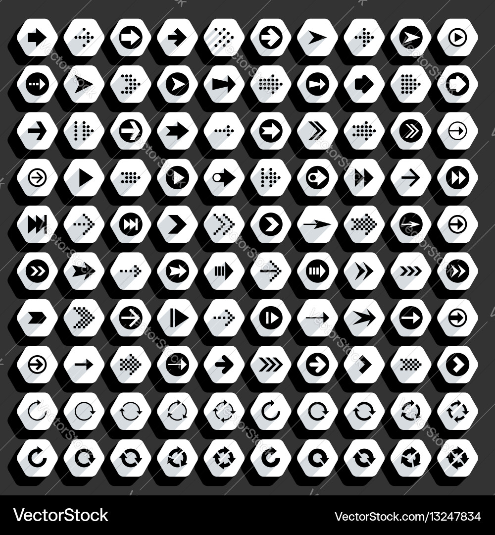 Flat arrow icon hexagon web button Vector Image