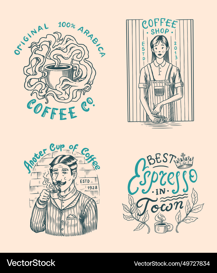 Set of coffee in vintage style woman and man Set of coffee in vintage style woman and man vector image