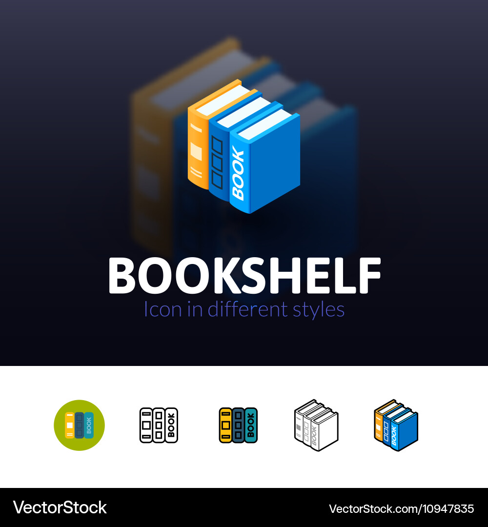 Bookshelf icon in different style vector image