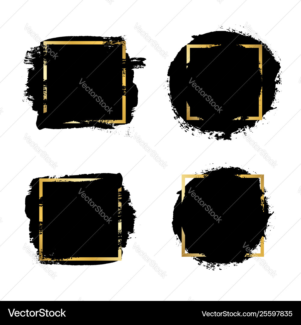 Brush strokes set gold text box isolated white Brush strokes set gold text box isolated white vector image