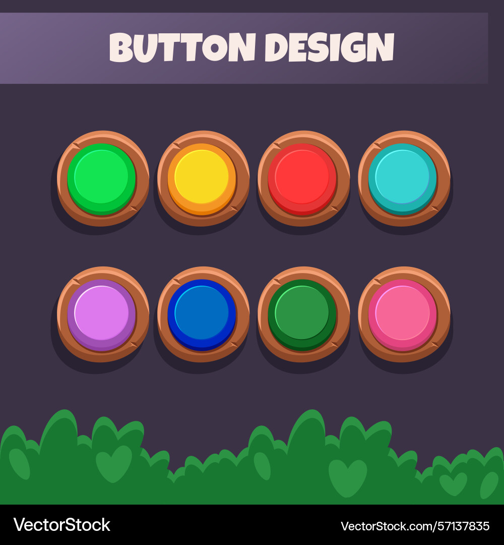 Cartoon game ui buttons design set of colored Cartoon game ui buttons design set of colored vector image