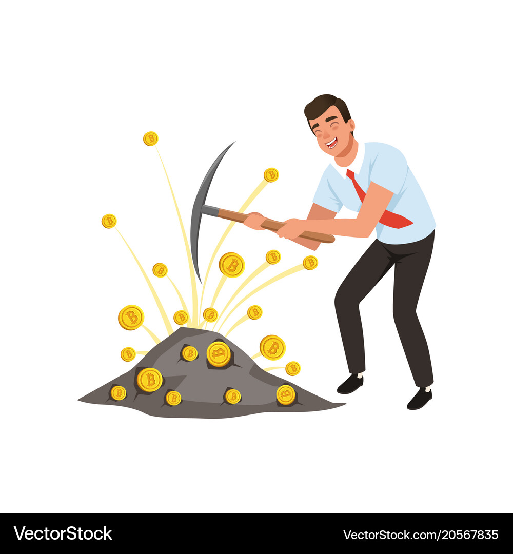Guy mining cryptocurrency with pickaxe man – Royalty-Free Vector |  VectorStock