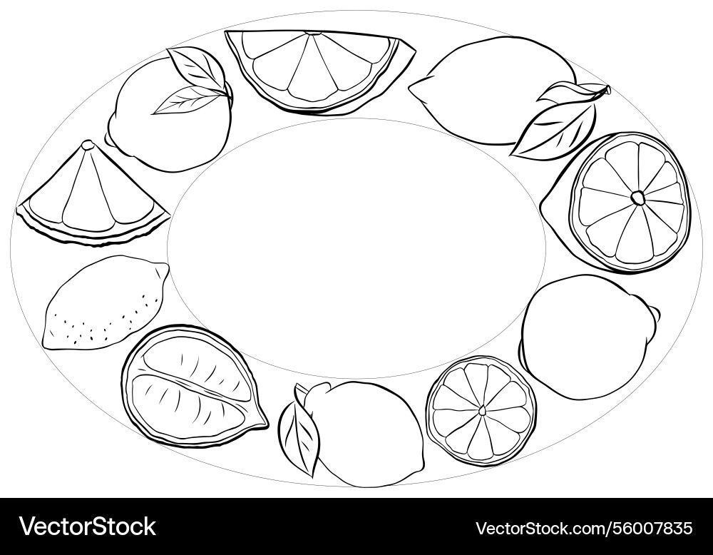Oval Rahmen mit Zitrone Voll und Scheiben Blätter Oval Rahmen mit Zitrone Voll und Scheiben Blätter