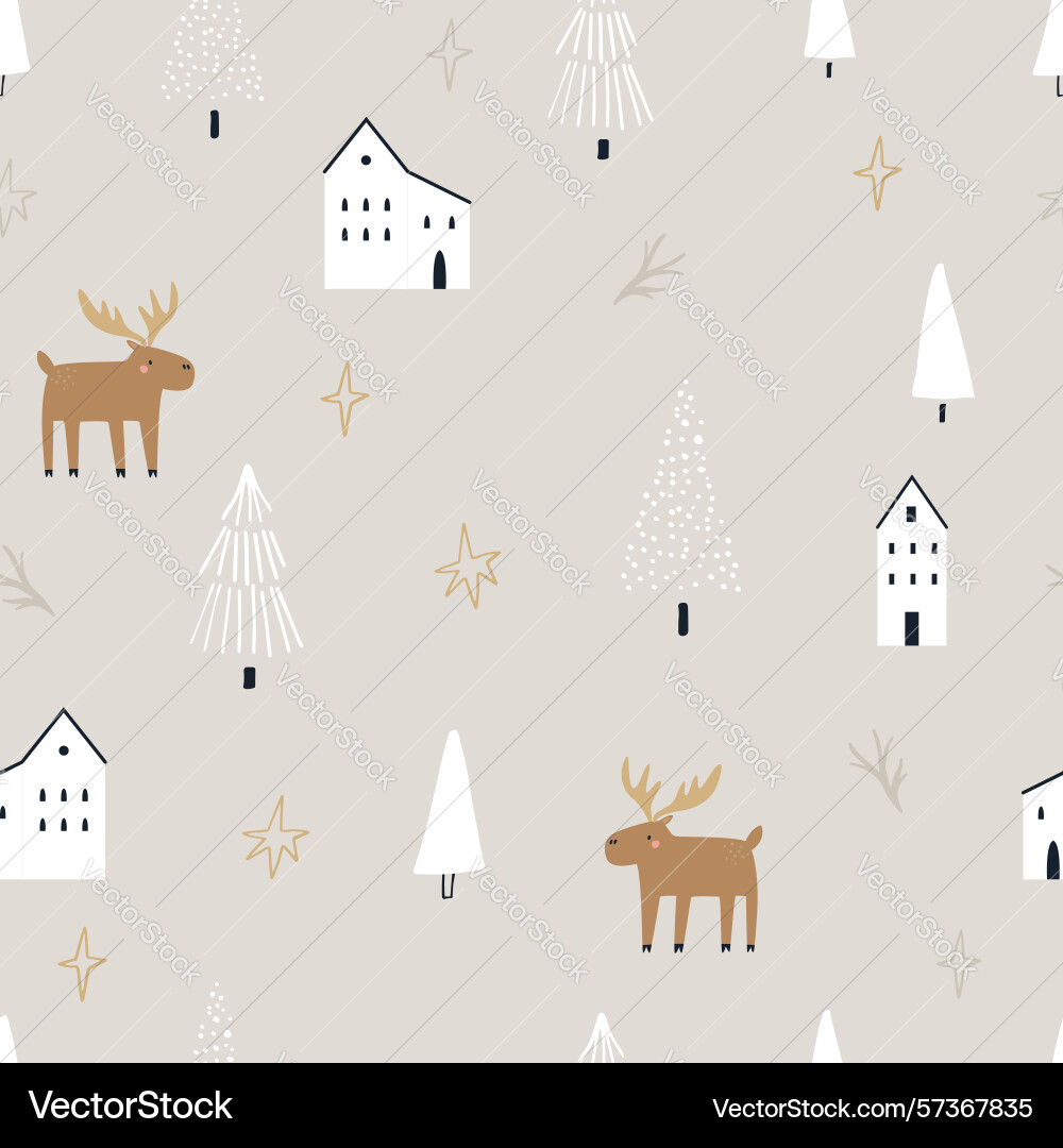 Seamless christmas pattern with moose trees Seamless christmas pattern with moose trees Vector Image