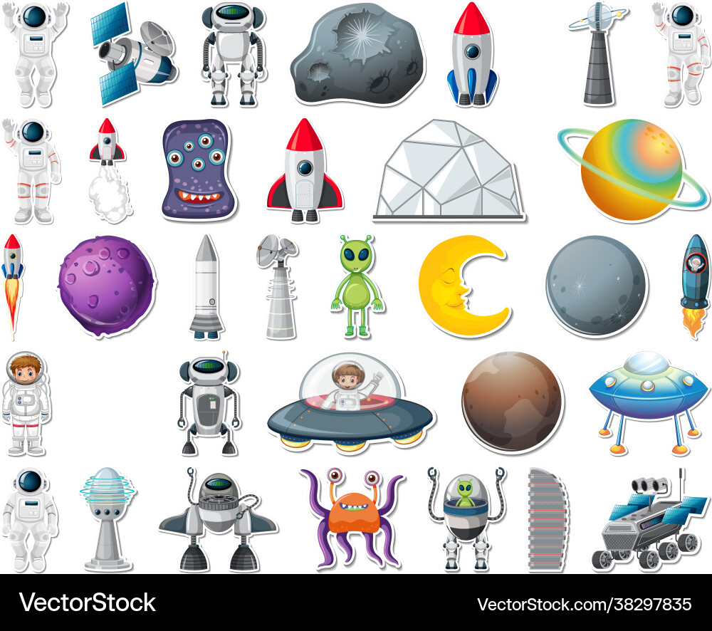 Set stickers with solar system objects isolated Set stickers with solar system objects isolated vector image