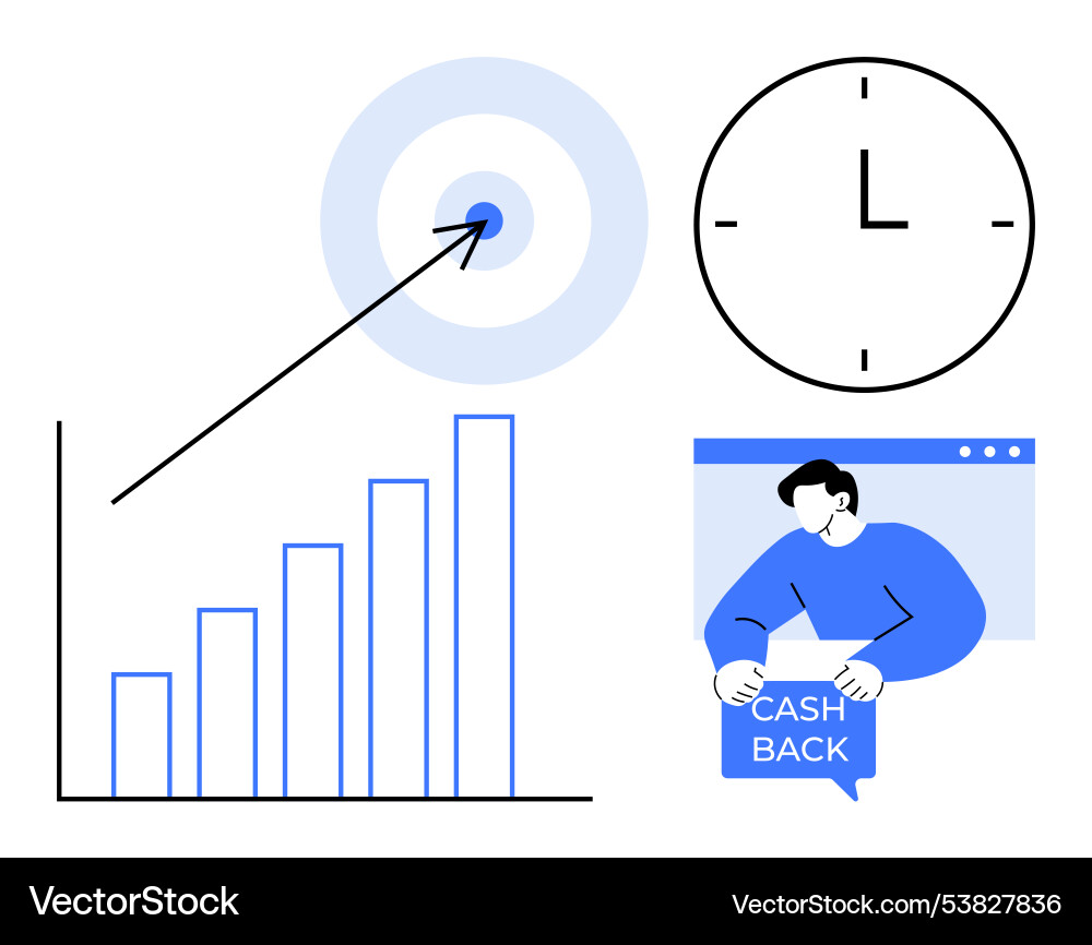 Business success metrics with graph target time Business success metrics with graph target time vector image