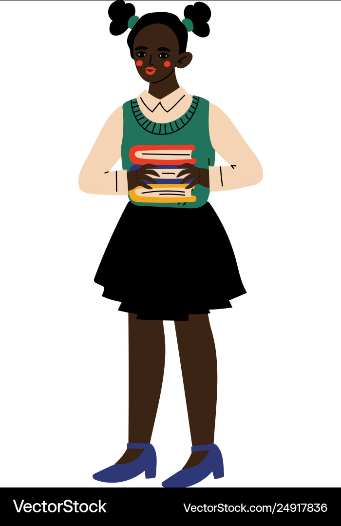 Cute african american girl standing with books Cute african american girl standing with books vector image