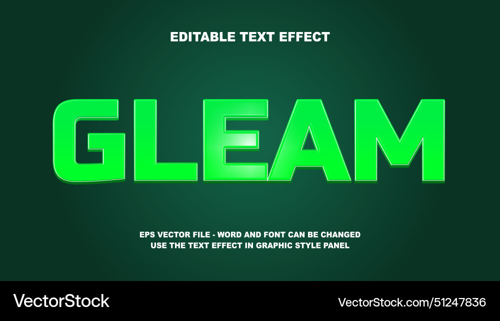 Editable text effect gleam 3d template Vector Image