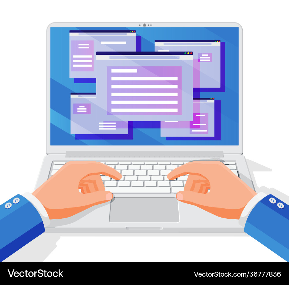 Hands Typing on Laptop Keyboard vector image