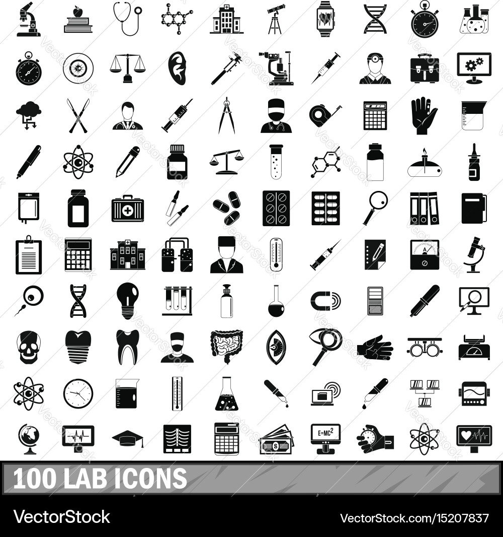100 lab icons set simple style vector image