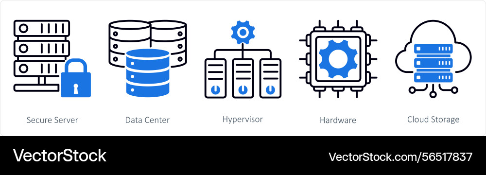 A set of 5 technology icons as secure server data vector image